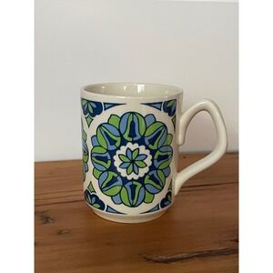 Sadler Coffee Mug Vintage‎ Retro Blue Green Floral Medallion Made in England